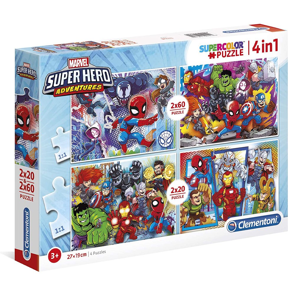 Puzzles - Marvel Superhéros - 2 x 20 + 2 x 60 Pièces - Clementoni - Supercolor (1) Puzzles - Marvel Superhéros - 2 x 20 + 2 x 60 Pièces - Clementoni - Supercolor