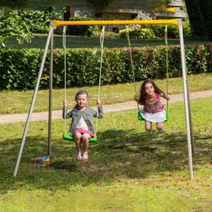 Portique Trigano en métal DUETTO 1,90m - 2 balançoires injectées -