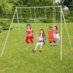 Portique en métal axion louise -Trigano jardin avec 2 balançoires + 1 siège face à face