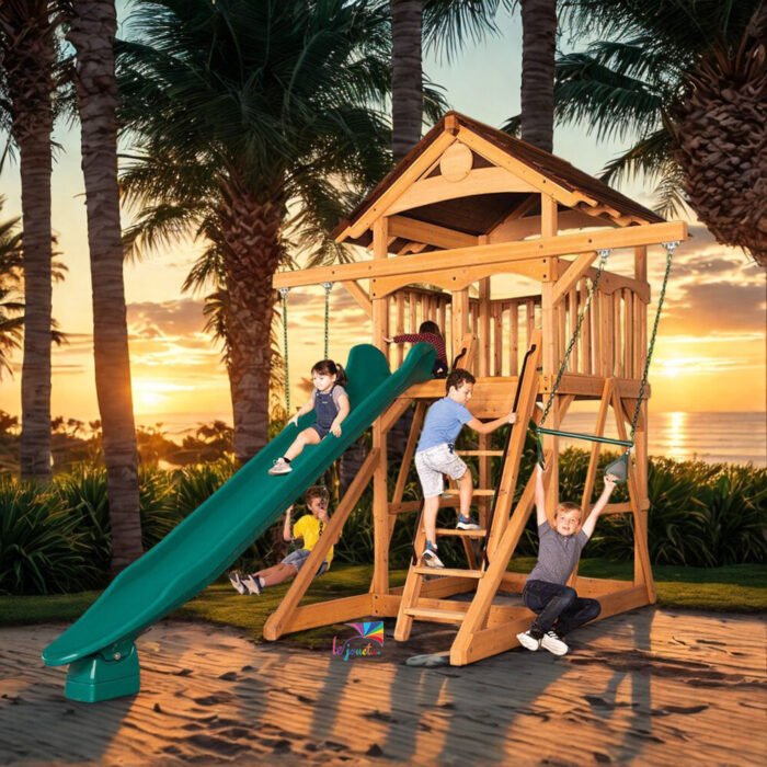 Classic Adventure Treehouse Junior Space Saver Swing Set – Wood Roof 1