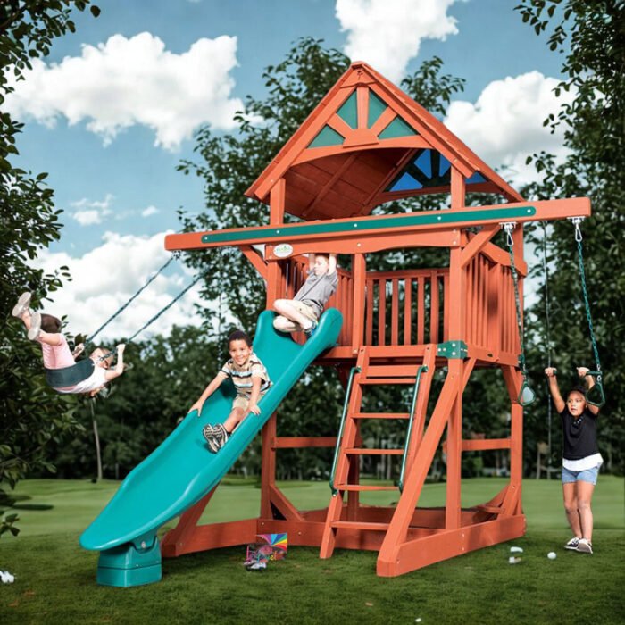 Classic Adventure Treehouse Junior Space Saver Swing Set – Wood Roof 2